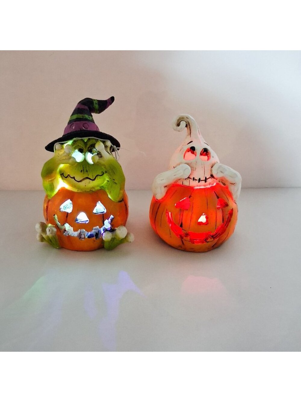 Delton Halloween LED Light-Up Ghost & Frog Pumpkin Figurines Battery Operated